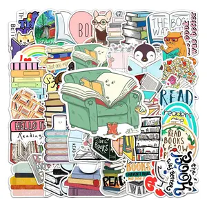 50pcs Book Pattern Water Cup Self-Adhesive Stickers, Waterproof Decorative Stickers For Scrapbooking For Student, Sticker Packs, Paper Book, Book Reading Stickers