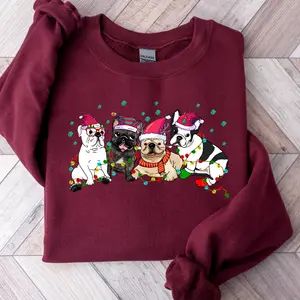 Christmas French Bulldog Pullover Sweater, Christmas Dog Unisex Cotton Sweatshirt, Frenchie Mom Holiday Sweater, Xmas gift
