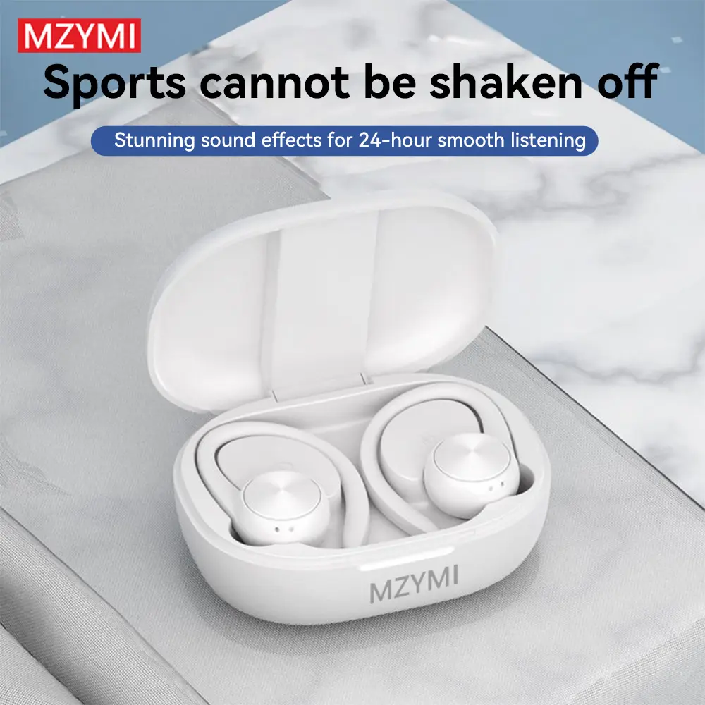 MZYMI ear hook design wireless headphones, with digital display charging box, noise reduction function, extremely long battery life, suitable for mobile phones, providing HiFi sound quality. Light Weight Earbuds White headphones bluetooth
