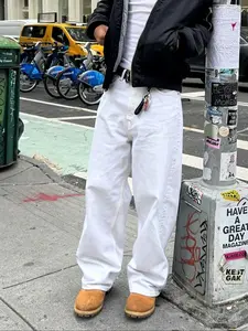 Men's High Street Vintage Wide Leg Jeans, Casual Loose Fit Streetwear Denim Jeans, Perfect Gift for Husband or Boyfriend, All Seasons Pants