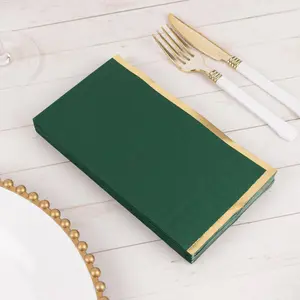 50-Pack Paper Dinner Napkins Hunter Emerald Green with Gold Foil Edge 2 Ply - Stylish Disposable Napkins