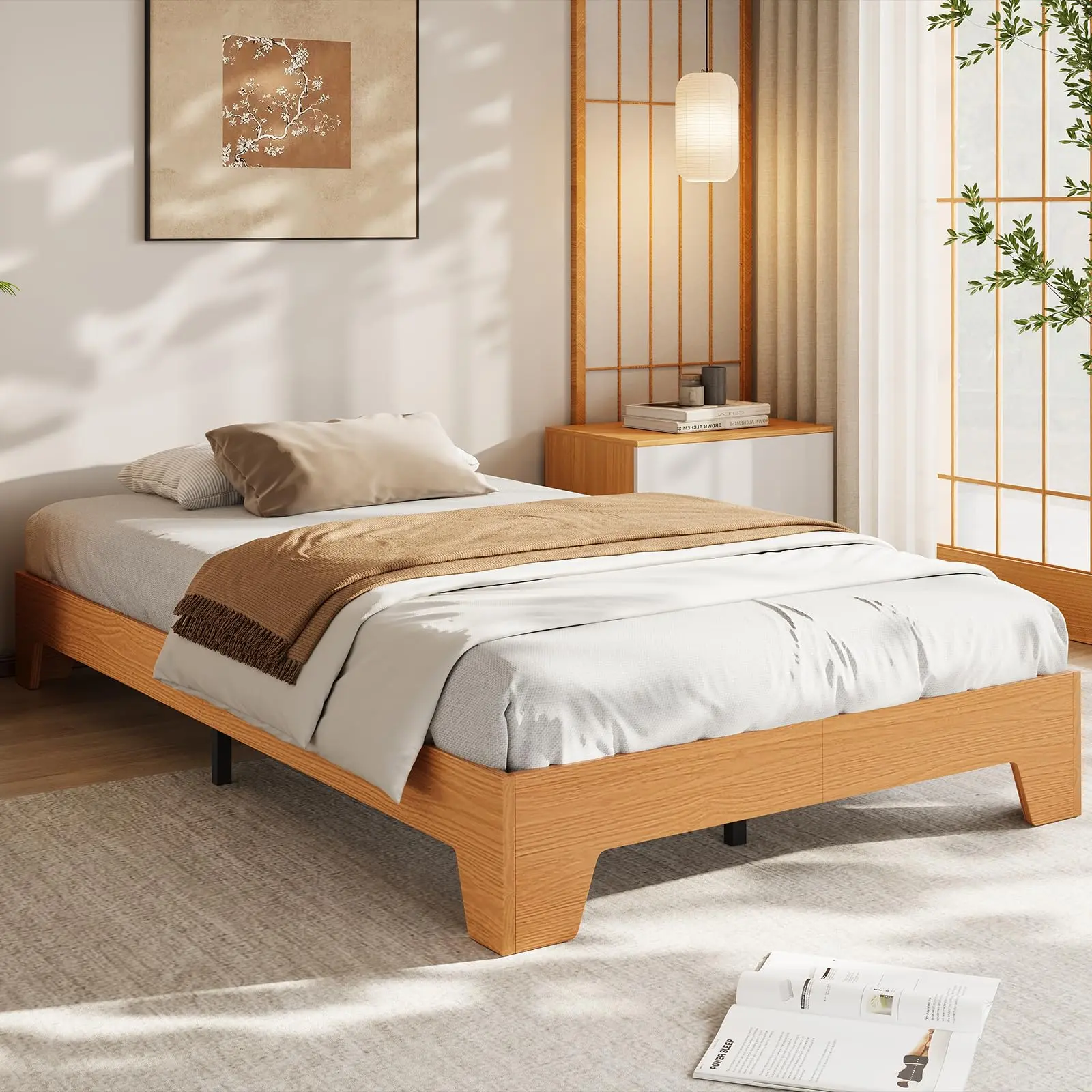 Garvee Platform Bed Frames Available in Twin XL, Twin, Full, Queen, King, and California King Sizes with Sturdy Wooden Slats, Noise-Free Design, No Box Spring Needed, Easy Assembly, and Minimalist Nature-Inspired Style