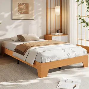 Garvee Twin XL Size Platform Bed Frame with Boho Wood Design, Noise-Free Slats, No Box Spring Needed, Sturdy Wooden Foundation, Easy Assembly, Ideal for Natural Bedroom Furniture