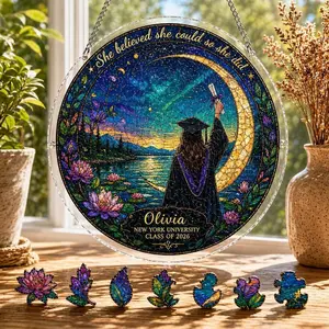 Graduation Puzzle Suncatcher, Personalized Class of 2026 Gift, Acrylic Moon Graduate Decor, Custom Name Inspirational Window Art