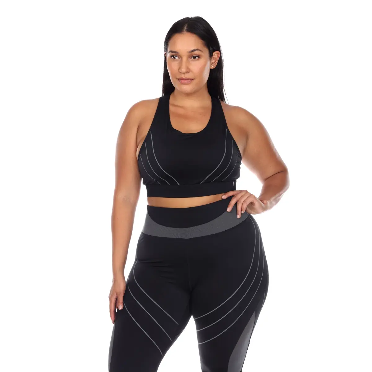 White Mark PS18582-01-3X Female Plus Size Breathable Extra Supportive Hook and Eye Peek-a-Boo Cut-Out Back Mesh Sports Bra, Black - 3XL