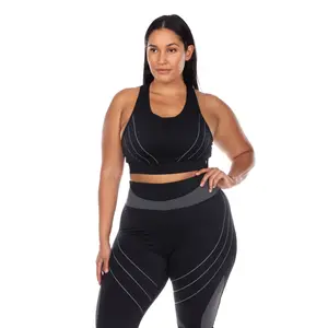 White Mark PS18582-01-3X Women Plus Size Peek a Boo Cut Out Back Mesh Sports Bra, Black - 3XL