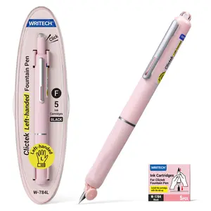 WRITECH Left Handed Fountain Pen: Fine Nib Retractable Style Black Ink Set Includes 5 Ink Cartridges Smooth Writing for Calligraphy Journaling Office Gift