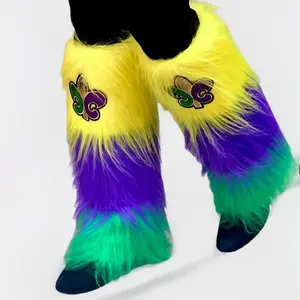 Mardi Gras Legwarmers fury purple green and gold stripes Traditional Colorful parade