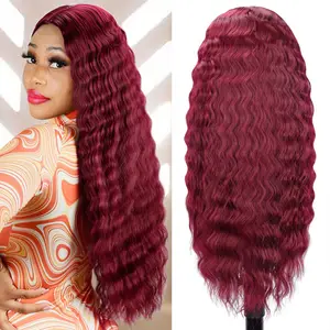 Long Curly Wigs Red Lace Front Wigs for Women Middle Part Natural Looking Crimps Curls Synthetic Hair Replacement Wig for Daily Party Use