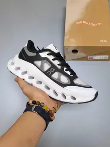 Black-White Color-Blocked Cushioned Running Shoes, Lightweight Breathable Mesh with Cloud-Like Midsole Design