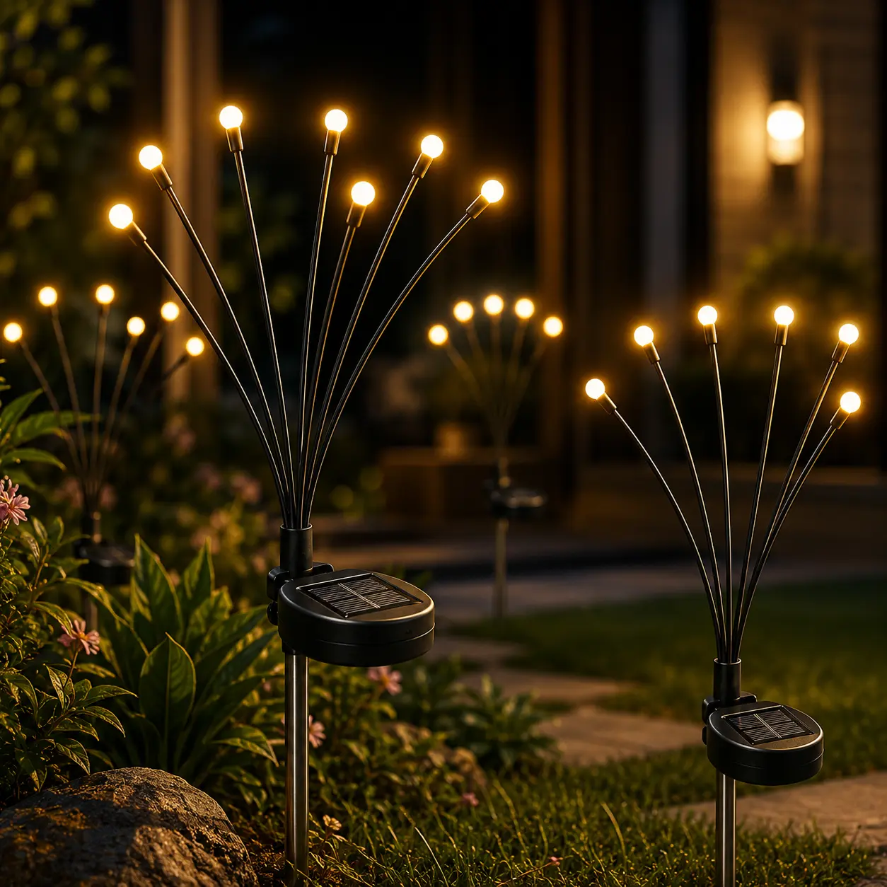 Outdoor Solar Firefly LED Stake Lights - 2/4/Pack- Color Changing LED Landscape Stake  with Flexible Stem for Outdoor Garden Decoration  outdoor deck decor mandala cob work sun flower wide angle flood wall light motion sensor security light multiple