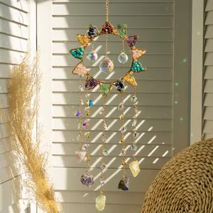 Sun-shaped Crystal Sun Catcher Hanging Ornaments, Home Decor Ornaments, Wall Hanging, Colorful Natural Gravel Hand-wrapped Rainbow Maker, Indoor Decoration for Living Rooms, Courtyards, Offices, Windows, Christmas, Valentine's Day, Mother's Day gifts