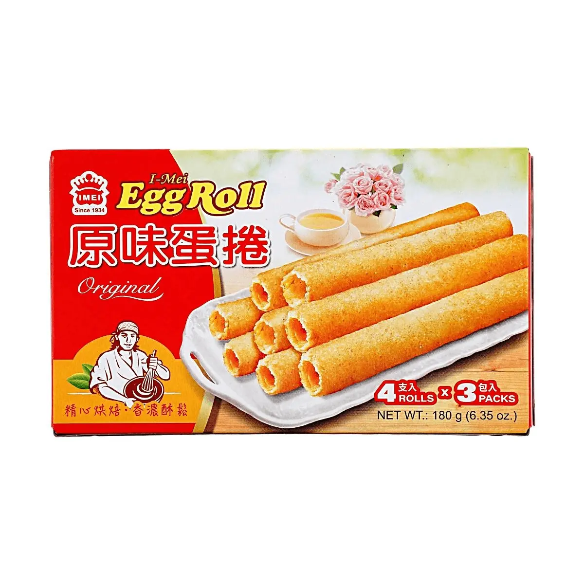 IMEI Taiwan Original Flavor Egg Rolls - 4 Packs, 180g - Crispy Taiwanese Snack, Authentic Taste