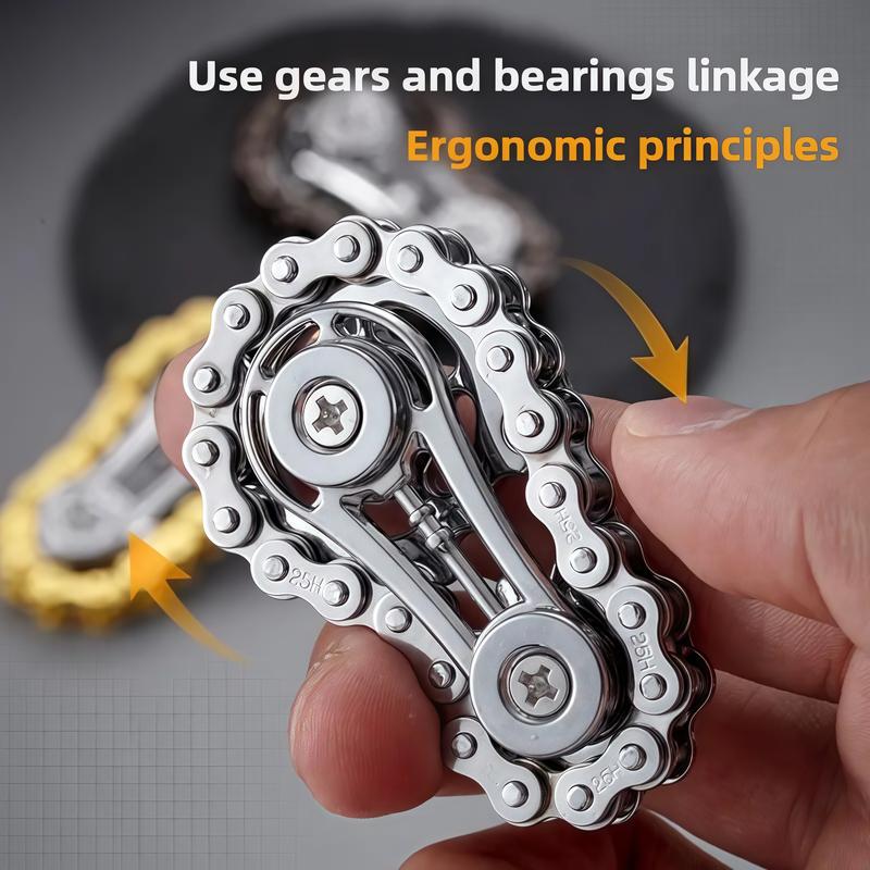 Trendy Finger Chain Gear Fidget Spinner, Mechanical Metal Toy for Anxiety Relief