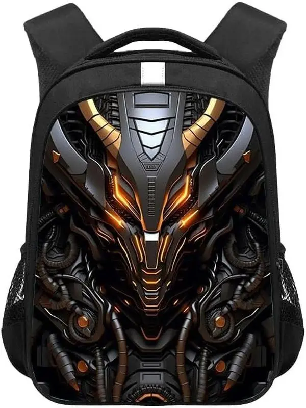 Kids 3D Robot Backpack, Futuristic Mech Print School Bag for Boys, Black and Purple