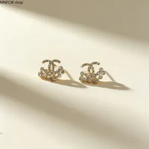 Iconic 'C' Logo Pave-Diamond Studs & Dangle Earrings | Chic French-Style Designer-Inspired Jewelry, Premium Statement Ear Accessories for Influencers
