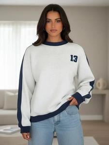 women's figure print crew neck sweatshirt, casual loose longsleeves pullover for spring & fall, fashion women's top for daily wear, crewneck womenswear, sweatshirts women, casual comfy pullover