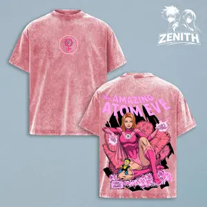 Invincible Vintage Washed Shirt, Atom Eve Pink Superhero Graphic Tee, Oversized Streetwear T Shirt, Comic Y2K Aesthetic Unisex Casual Cotton Short Sleeve, Trendy Summer Outfit Street Style Gift for Men Women Fans