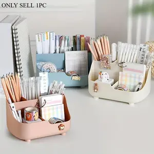 Large Capacity Minimalist Solid Color Five-Compartment Multi-functional Desktop Storage Box Stationery Storage Organizer Office Desk Accessories