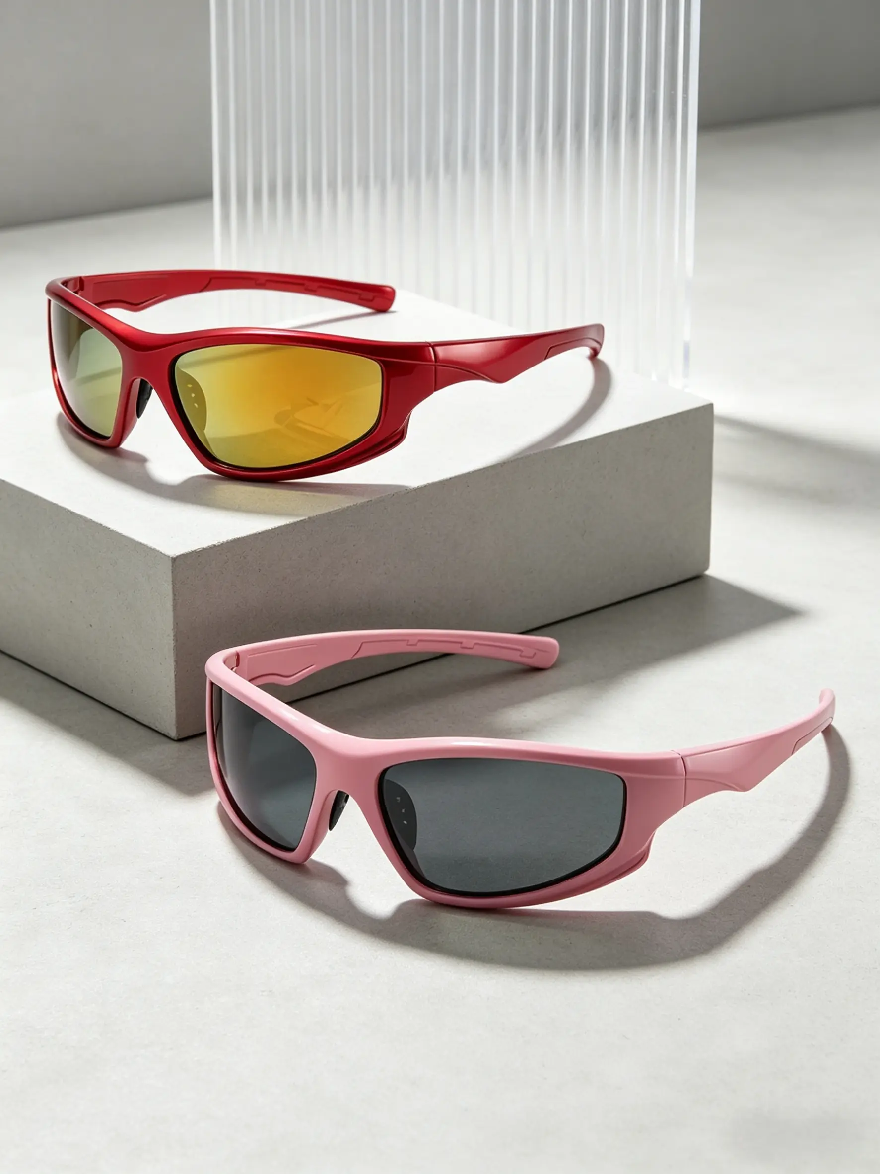 Fashion Full Frame Sunglasses, Red Reflective Shades, Trendy Sporty Sun Eyewear for Travel, Cycling, Driving, Dating, Shopping, Beach Vacation, Stage Performance, Parties and New Season Styling