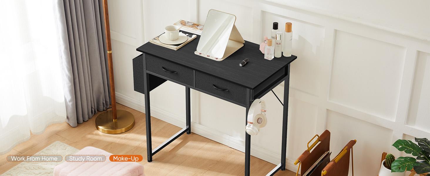 Computer Desk with Drawers Study Writing Table with Storage Bag Headphone Hook Adjustable Feet for Home Office Small Spaces
