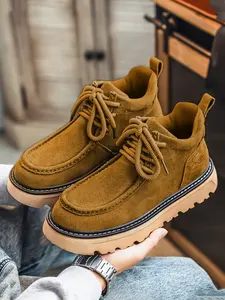 Men's Caramel Suede Platform Work Shoes, Walking Shoes, Retro Casual Style, Suede Material + Hemp Rope Laces + Platform Non-Slip Sole, Caramel Warm, Retro Style , Ideal for Daily Outfits & Light Outdoor Scenarios