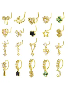 Flower & Heart Design L Shaped Nose Ring, Fashionable Nose Piercing Jewelry for Women & Girls, Trendy All-match & Exquisite Jewelry for Birthday Gift, Chic Body Jewelry