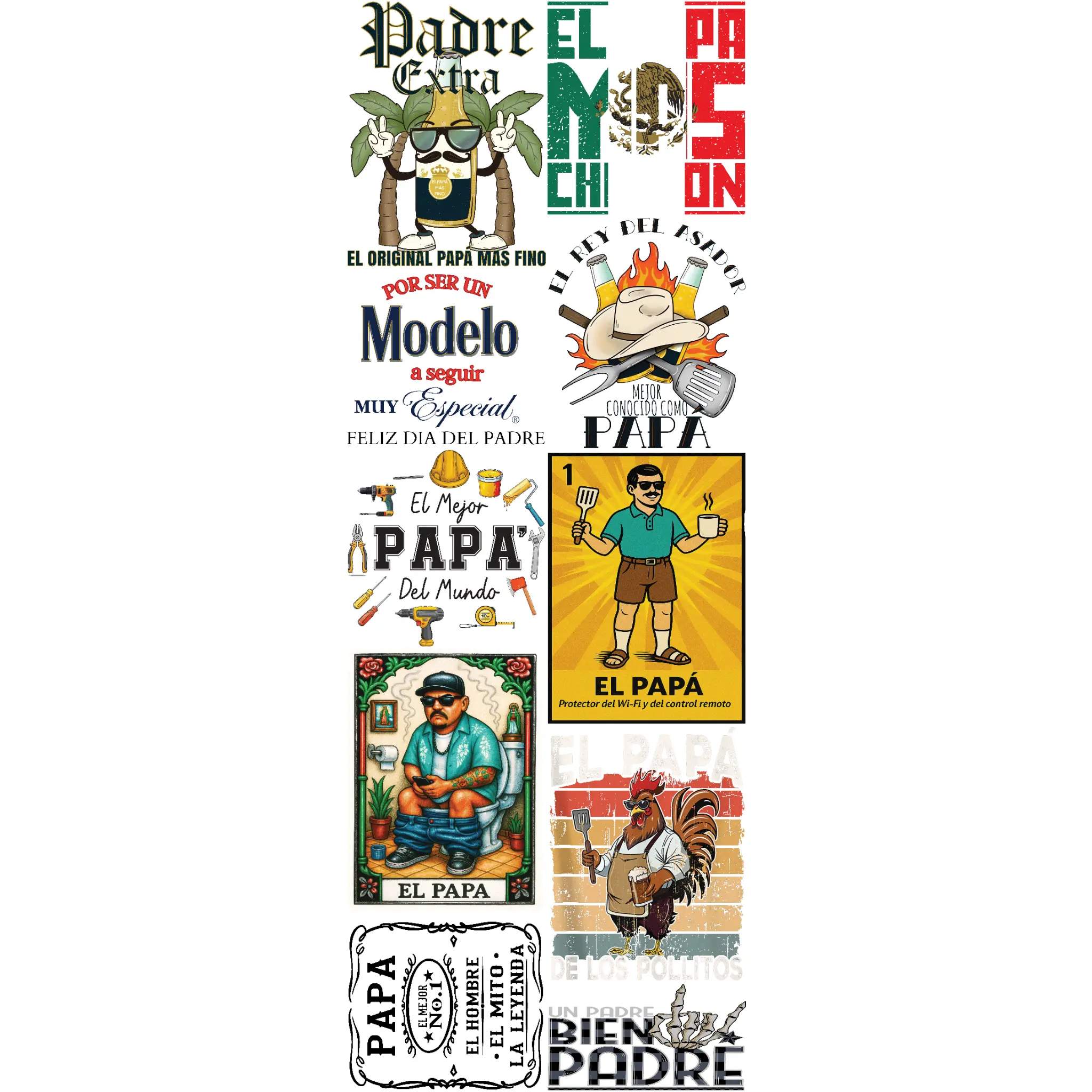 Dia de Los Padres Gangsheet DTF Heat Transfers, Specialty DIY Supplies Ideal for Gifts, DIY Projects