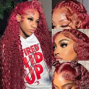 Burgundy Wig Human Hair 99j Burgundy 13x6 Deep Wave Lace Front Wigs Human Hair Pre Plucked HD Transparent Lace Frontal Wigs for Black Women Red Colored Wig
