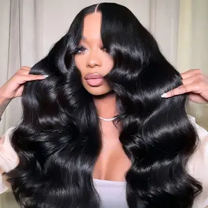 Mamushow #1 Jet Black Body Wave 13x6 Lace Frontal Wigs Human Hair HD Transparent Lace Wigs For Women 200% Density