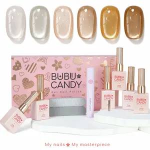 BUBU CANDY Desert Light Cat Eye Gel Nail Polish Set, 6PCS 15ML Nude Magnetic UV Gel with LED Lamp, Soak Off Gel for Home DIY Manicure tiktokshopspringglowup #