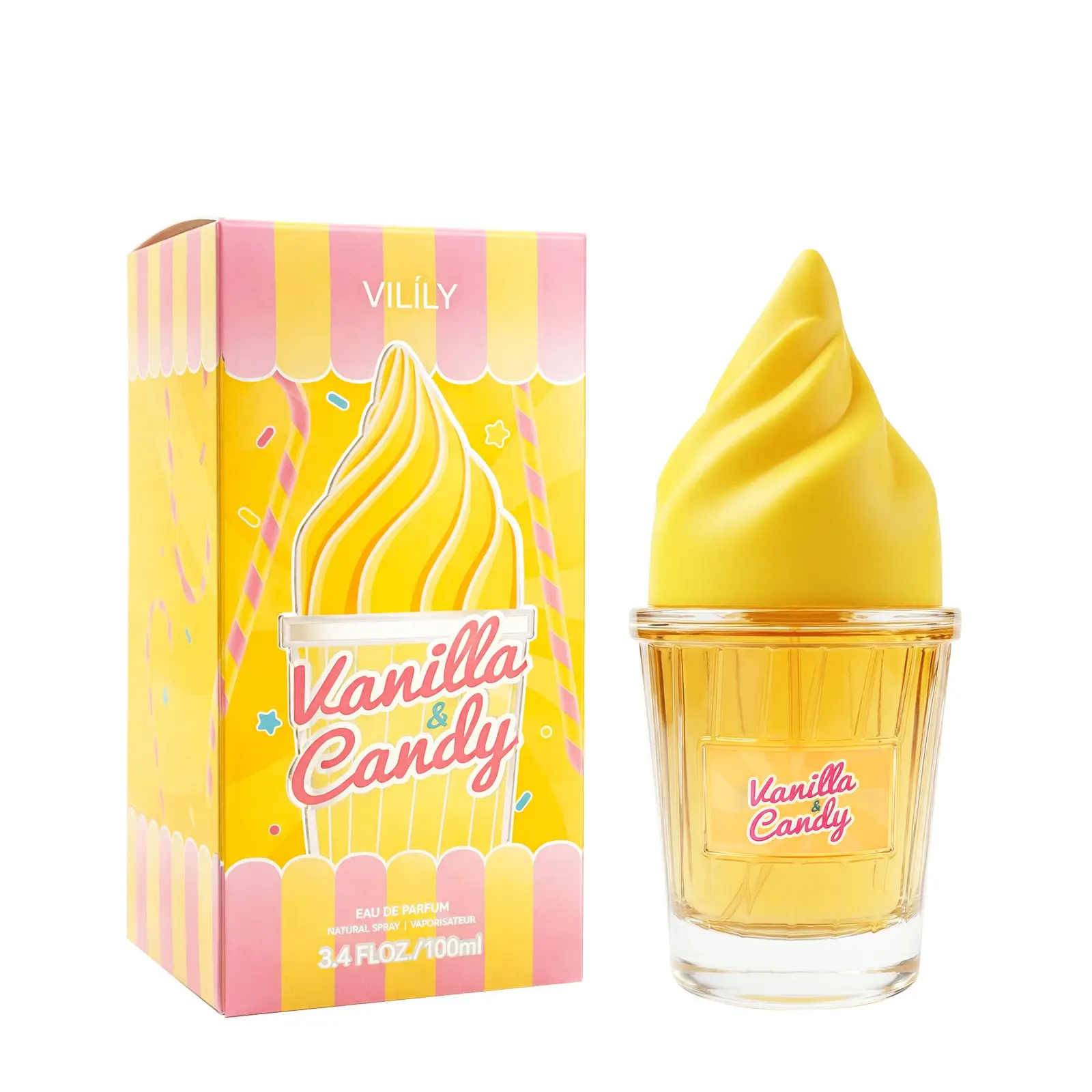 100ML Glass Bottle Vanilla & Candy Eau De Toilette, Sweet Gourmet Perfume, Aromatic Sweet Scent, Unisex Ice Cream Shaped Fragrance Spray, Daily Wear Fragrance, Unique Fragrance, Daily Use & Gifting