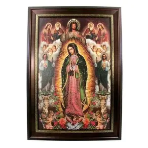 Virgen De Guadalupe 28"widex41"tall 25582 Brown-Tone Varios Santos Frame Thin Light Weight Half Body Our Lady Of Guadalupe Fino Marco Delgado Fancy Imagen Image Cuadro Mother Mary Virgen Maria Religious art image, home decor, wall decor, church events,