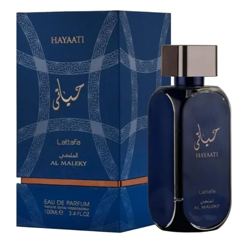 Lattafa Hayaati Al Maleky Eau de Parfum (EDP) Regular Edition Unisex Spray - 3.4 fl oz Bottle, Long-Lasting Aromatic Amber Spicy EDP Liquid Colognes with Woods, Musks, Powdery Soft Picy Notes, Fresh for Adults