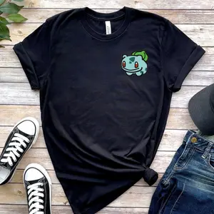 Pokemon Inspired Cute Bulbasaur Embroidered Shirt, Pokemon T-Shirt, Bulbasaur Pokemon, Teen Adult Shirt, Unisex Tshirt, Bulbasaur Shirt Cotton Cotton Casual Streetwear Top