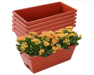 Rectangular Flower Pots with Saucers for Indoor Outdoor Garden, Patio, Home Decor 7 Pack Plastic Vegetable Flower