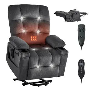 VEVOR Power Lift Recliner Chair, Dual Motor, Large Electric Lift Chair with Heat and Massage for Elderly, Infinite Position Adjustment, Velvet Fabric, with Storage Pockets, Cup Holders, Dark Gray