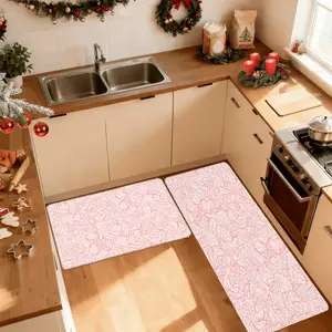 1/2/3 Piece Set Rose Texture Kitchen Waterproof Mat, Non-Slip Durable Anti-Skid Floor Pad, Soft Sweet Dollar Wind Design