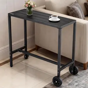 Garvee Outdoor Bar Table with Wheels – 39 Inch Counter Height Patio Dining Table – Waterproof Metal Top – Adjustable Leveling Feet – Sturdy for Kitchen Island, Balcony, Home Bar – Black
