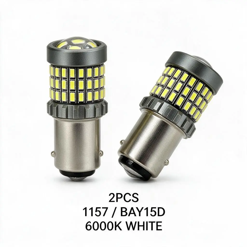 2-Pack 1157 BAY15D LED Car Light Bulbs, 9-36V 10W 6000K White 3014 SMD, 360° Dual-Contact Bayonet Replacement for Brake, Tail, Turn Signal Sockets