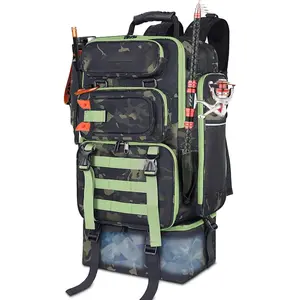 Fishing Backpack with Cooler, 45L Tackle Backpack with Rod Holders & Insulated Lunch Bag, Large Outdoor Fishing Bag for 4 Tackle Boxes & Gears