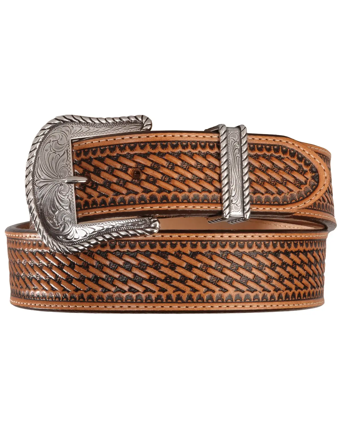 Justin Men's Men'S Bronco Basketweave Leather Belt - C12264