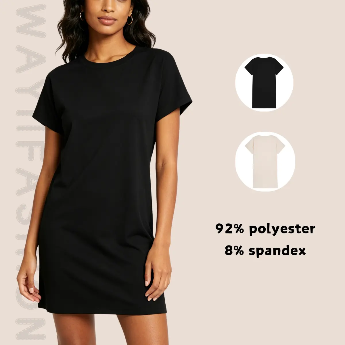 Women's Silky Polyester Short-Sleeve T-Shirt Dress - Casual, Loose-Oversized, Wrinkle-Resistant, Comfortable, Simple, Minimalist, Round Neck, Knee-Length for Vacation, Matching Leggings