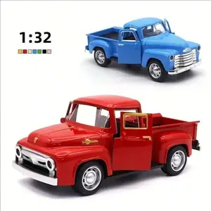 Vintage Truck Model 1:32 Scale Alloy Metal Dual Door Chrome Decor Push Control Rollable Multi-Color Options Collectible Toy