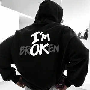 Sweatshirt With Slogan Print And Drawcord I'm Broken OK Graphic Tee Unisex Hoodie