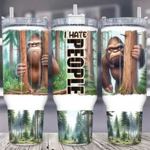 I Hate People Tumbler 40oz Stainless Steel Handmade Bigfoot Sasquatch Lid Straw Bottle Drinkware Water Bottles Cup Mug Portable Bottled Washable Reusable Insulated