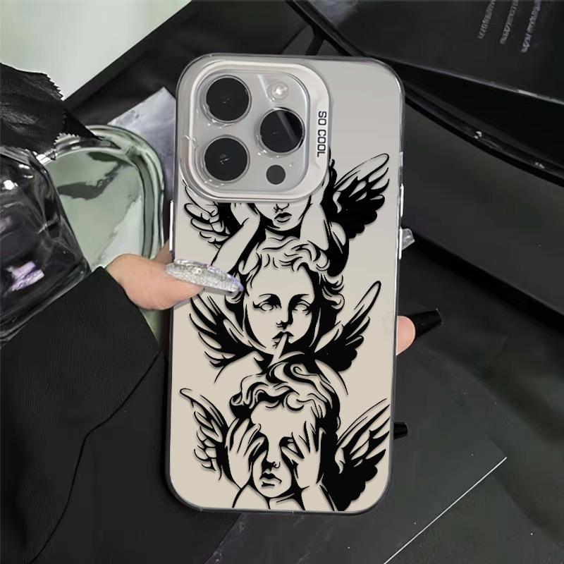 Unique Three Wise Angels Patterns Phone Case Featuring The Iconic See No Evil Hear No Evil Speak No Evil Angel Motif Merging Classic Baroque Art With Mysterious Spiritual Vibe For iPhone 17.16.15.14.13.12.11.X.XS.XSMAX.XR.8.7