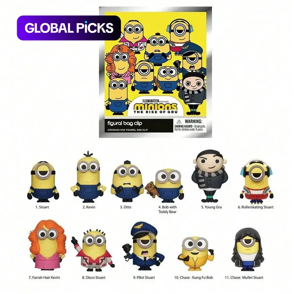 1PC Minions Officially Licensed The Rise of Gru Mystery Blind Box, Cute Fun Collectible 3D Foam Bag Clip with Random Stuart, Kevin or Other Character, Keychain Gift for Friends #GLOBAL PICKS