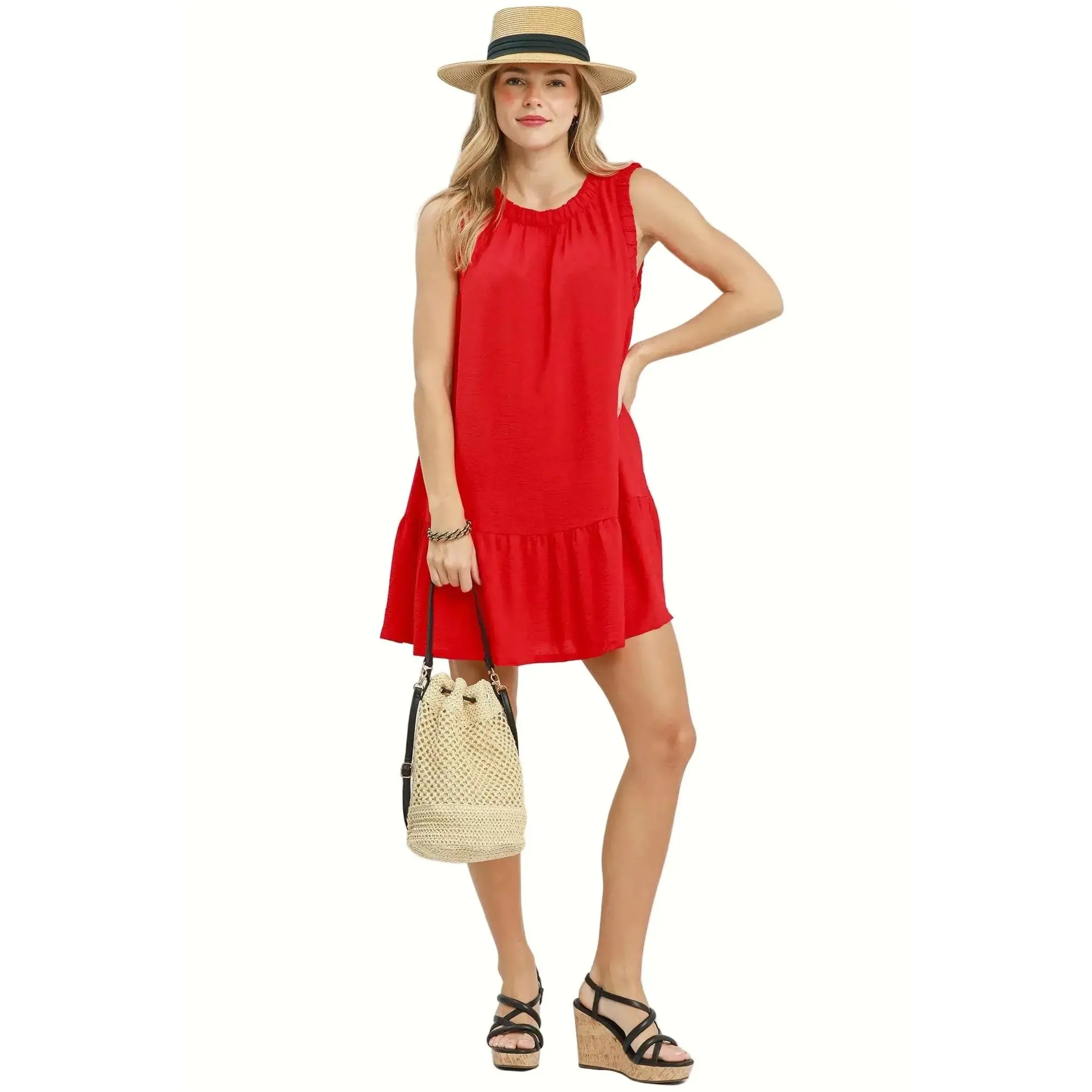 Umgee Tomato Sleeveless Drop Waist Mini Dress