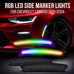 AutoJeweler RGB LED Side Marker Lights 4-Pack for Chevy Camaro (2010–2024) – Smoked Lens, Remote Controlled, Plug & Play